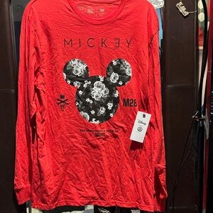 Disney Red Mickey Mouse Floral Long Sleeve Shirt